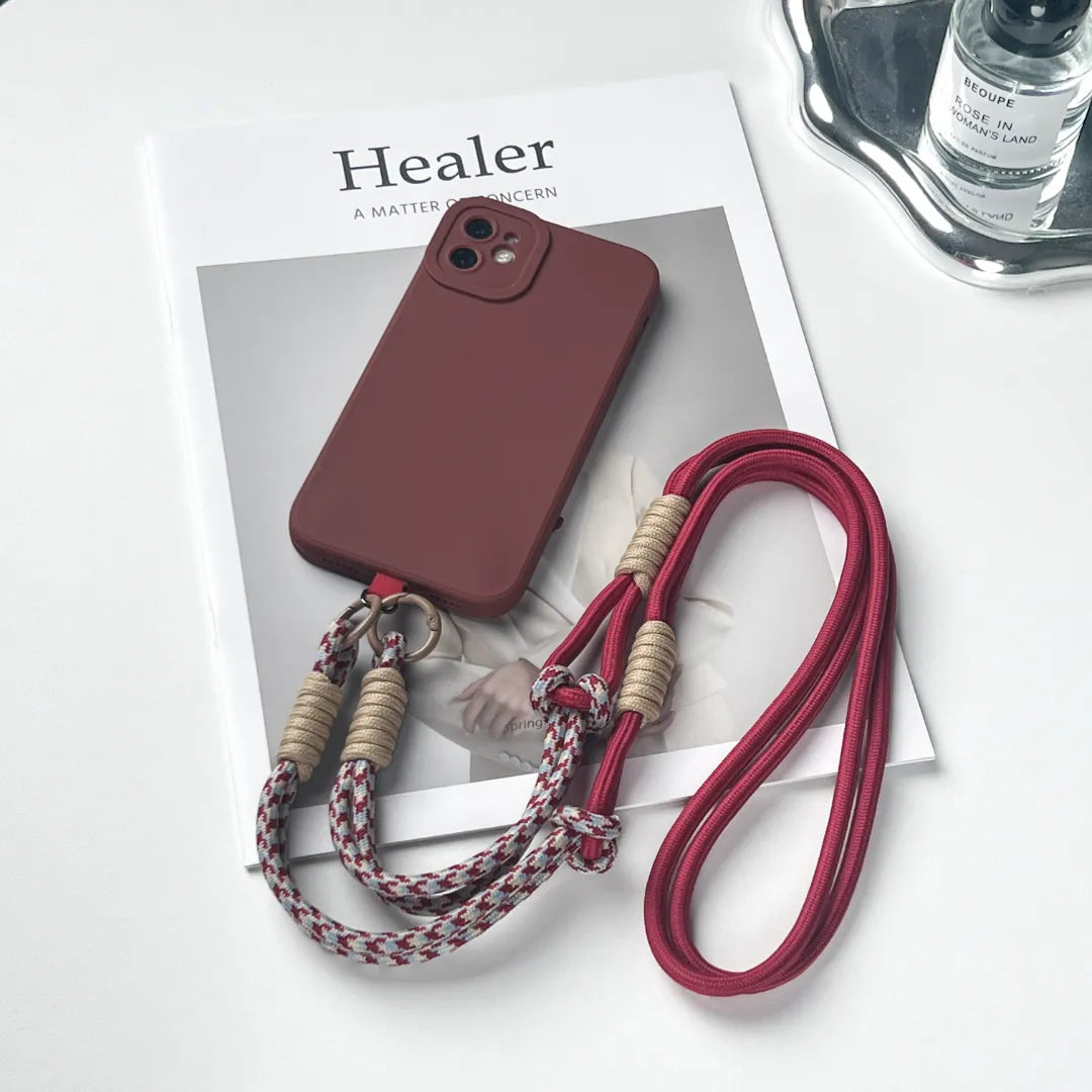 Phone strap metal hook detail shown clearly, highlighting durable connection and stable phone attachment#color_red