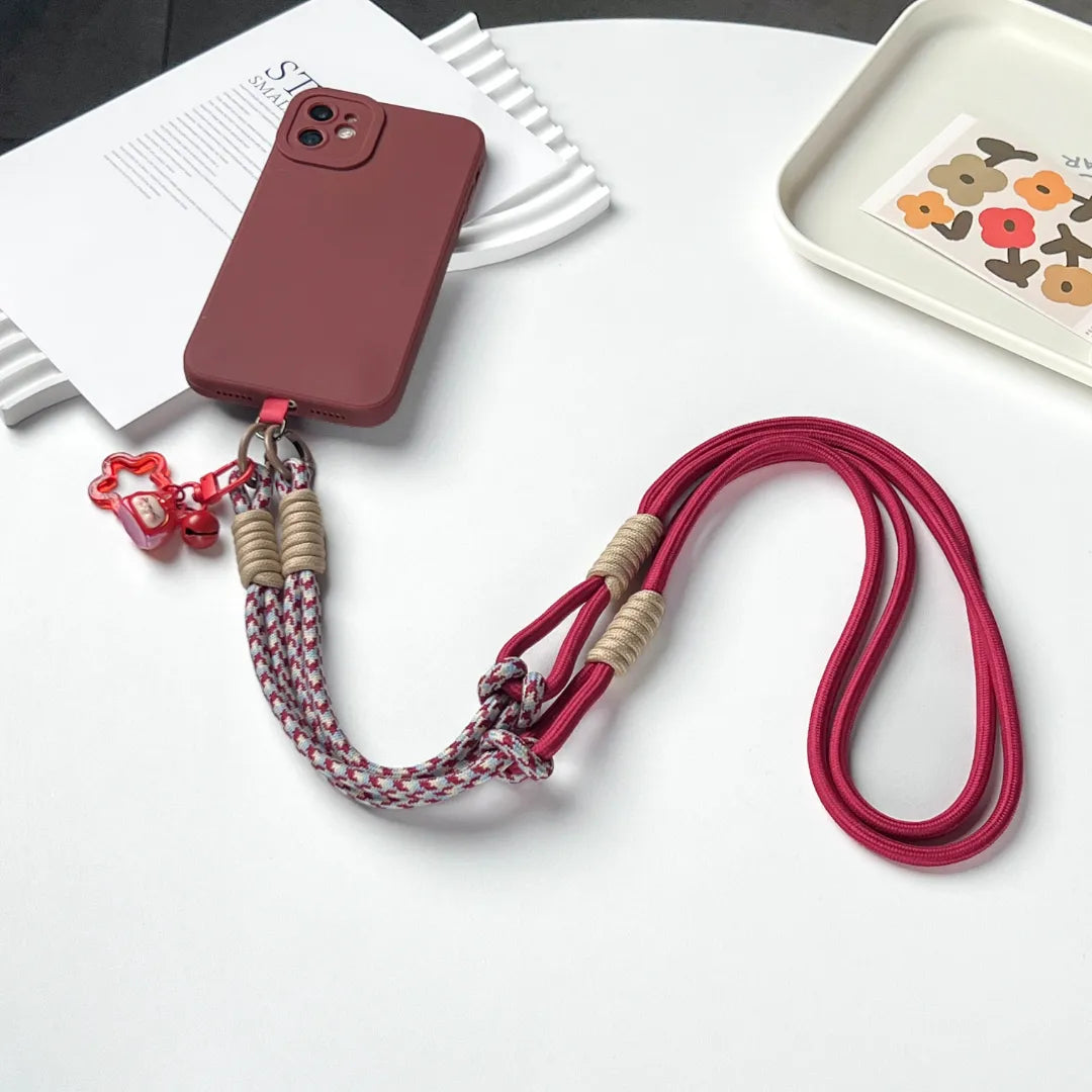 Close up of phone strap rope knot detail, showing refined craftsmanship and secure structural design#color_red