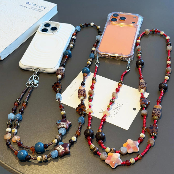 Boho Beaded Crossbody Phone Strap with Charms