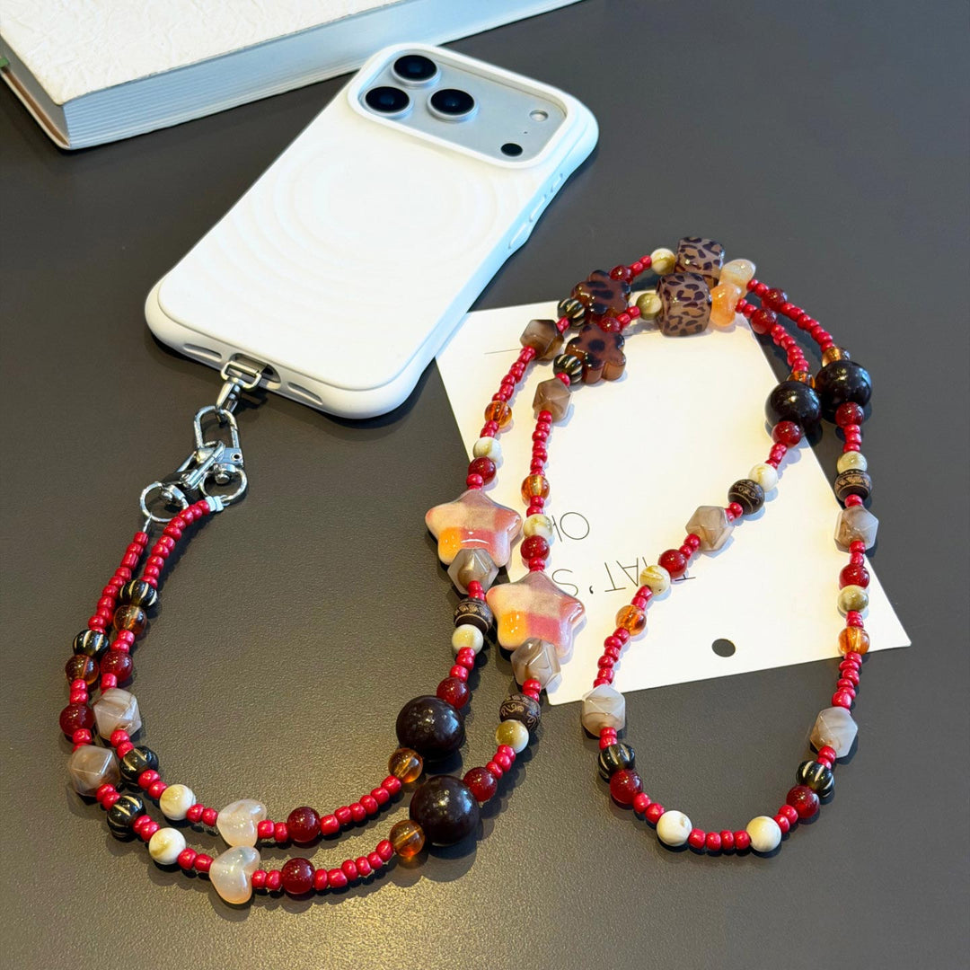 Boho Beaded Crossbody Phone Strap with Charms