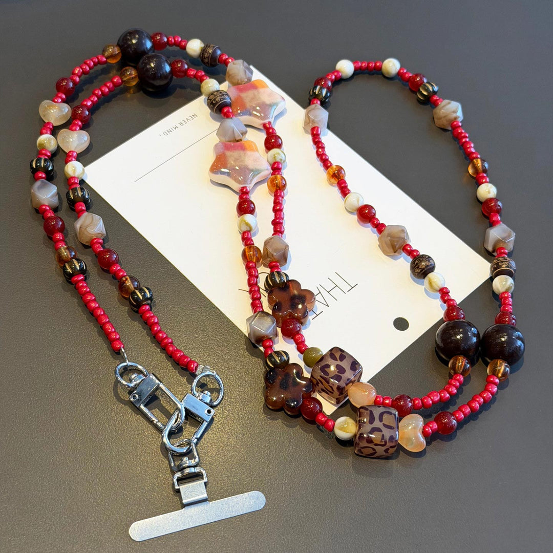 Boho Beaded Crossbody Phone Strap with Charms