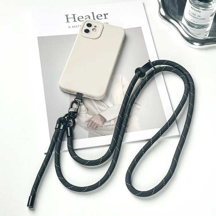 Close up of black phone strap metal hook highlighting strong connection and reliable phone support#color_black