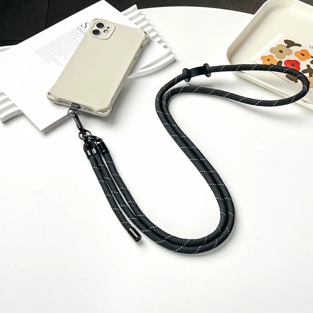 Minimalist rope style black phone strap displayed on white background for clean everyday use#color_black