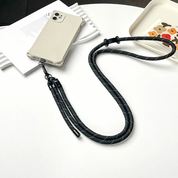 Minimalist rope style black phone strap displayed on white background for clean everyday use#color_black