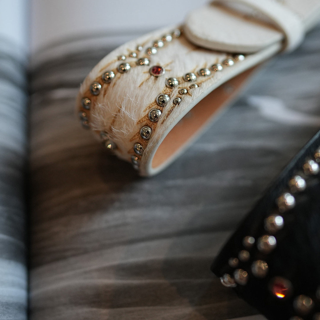 Black White Western Studded Leather Belt
