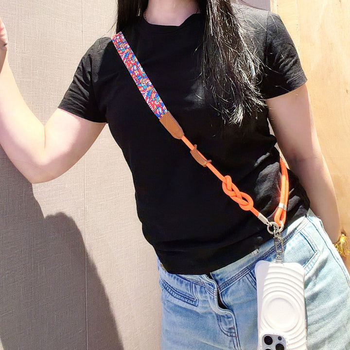 Bohemian Crossbody Phone Lanyard with Woven Trim