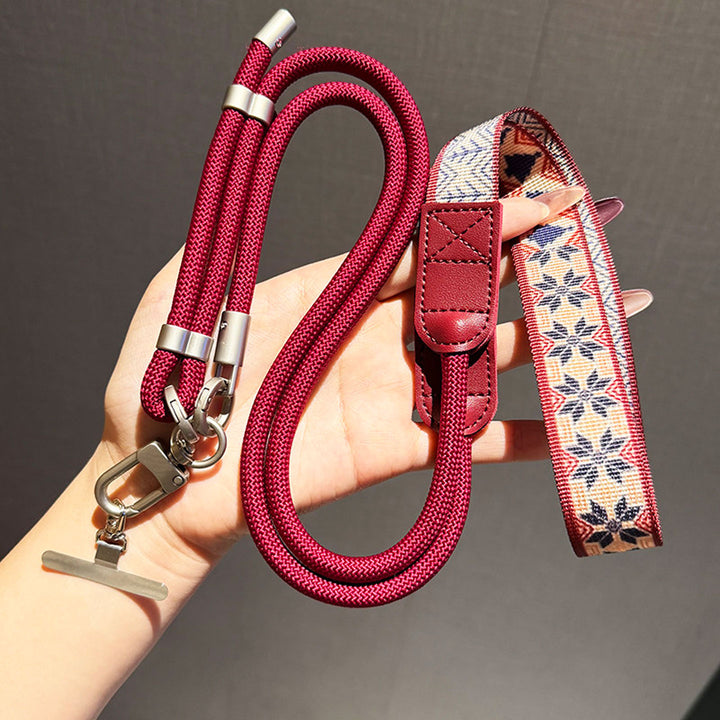 Bohemian Crossbody Phone Lanyard with Woven Trim