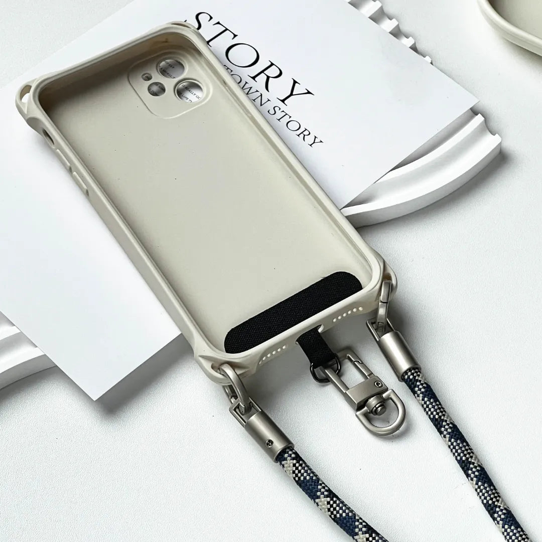 Secure connection set featuring a grey blue phone tether pad and durable metal ring#color_blue