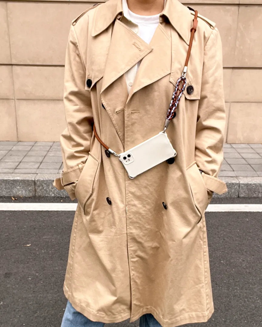 High end iPhone lanyard in a brown leather crossbody style suitable for all phone models#color_brown