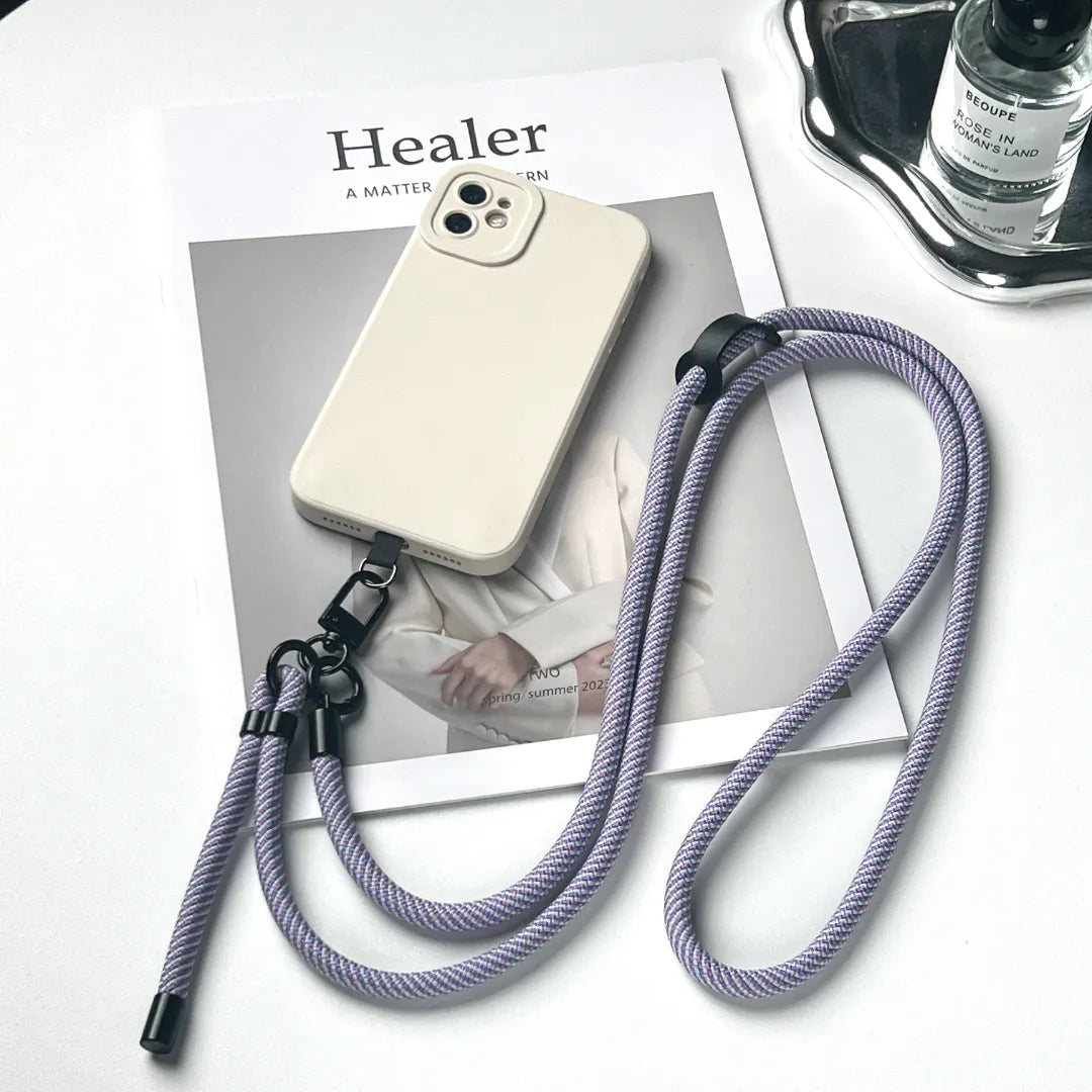 Close up of lavender phone strap metal hook highlighting durable connection and secure phone attachment#color_purple