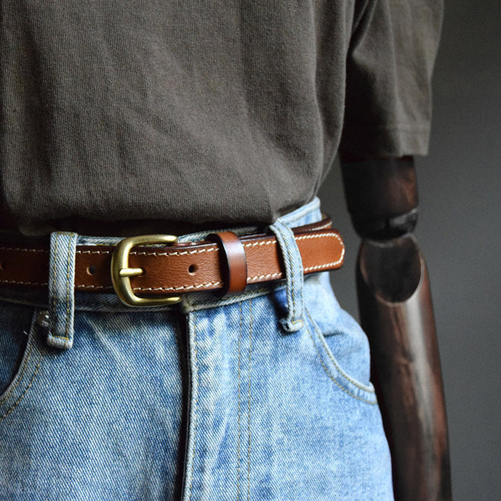 White Edge-Stitched Leather Belt