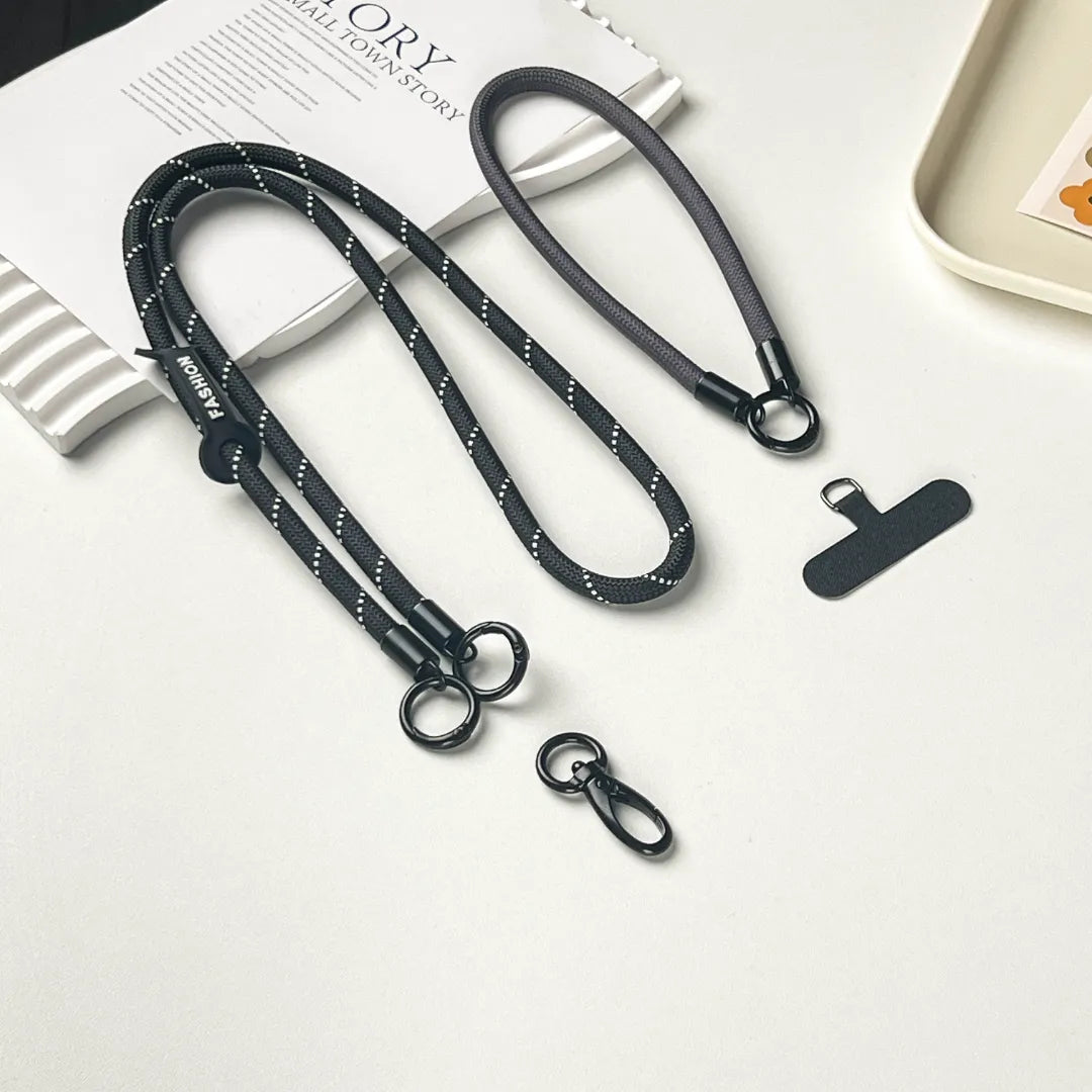 Soft luxury black braided leather phone strap that is comfortable for long term wearl#color_black