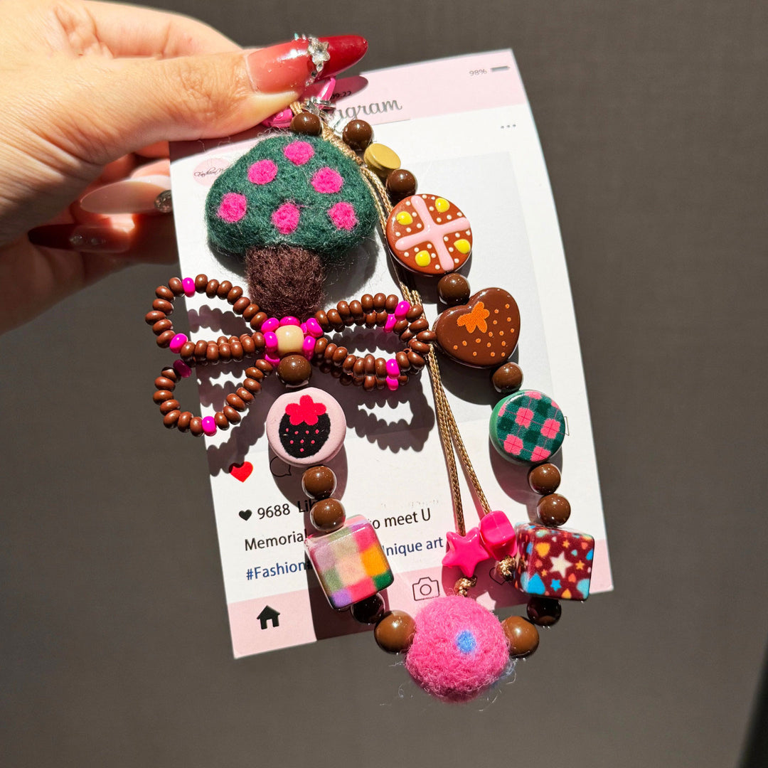 Cute Felt Mushroom Phone Charm Strap & Bag Charm