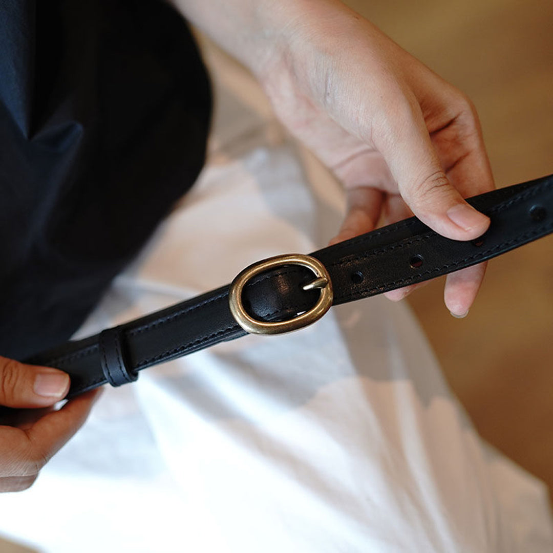 Oval Buckle Leather Waist Belt