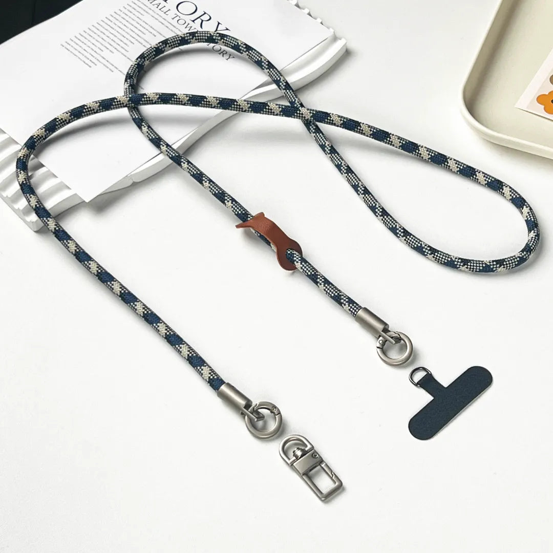 Detachable patterned phone strap set with a crossbody length and transparent pad#color_blue