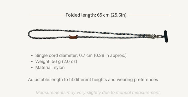Detailed size guide and measurement chart for the patterned leather phone strap series#color_blue