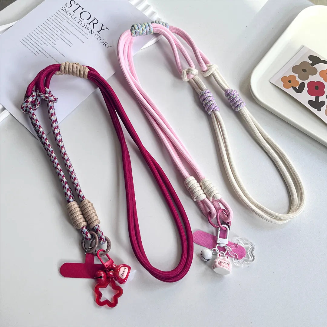 Adjustable rope phone strap displayed on white background, showing clean design and flexible daily phone use#color_red
