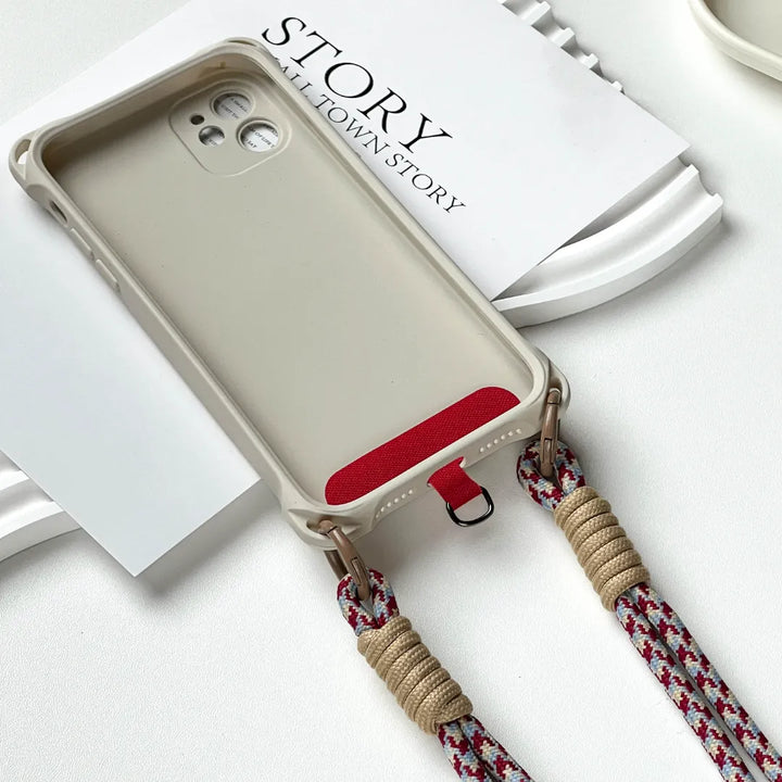 Minimalist rope style phone strap displayed on white background, offering clean look and daily practicality#color_red