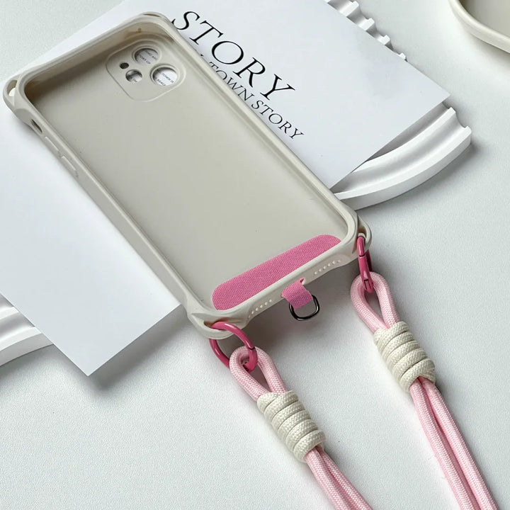 Detachable charm pink phone strap design allowing decorative and functional customization#color_pink
