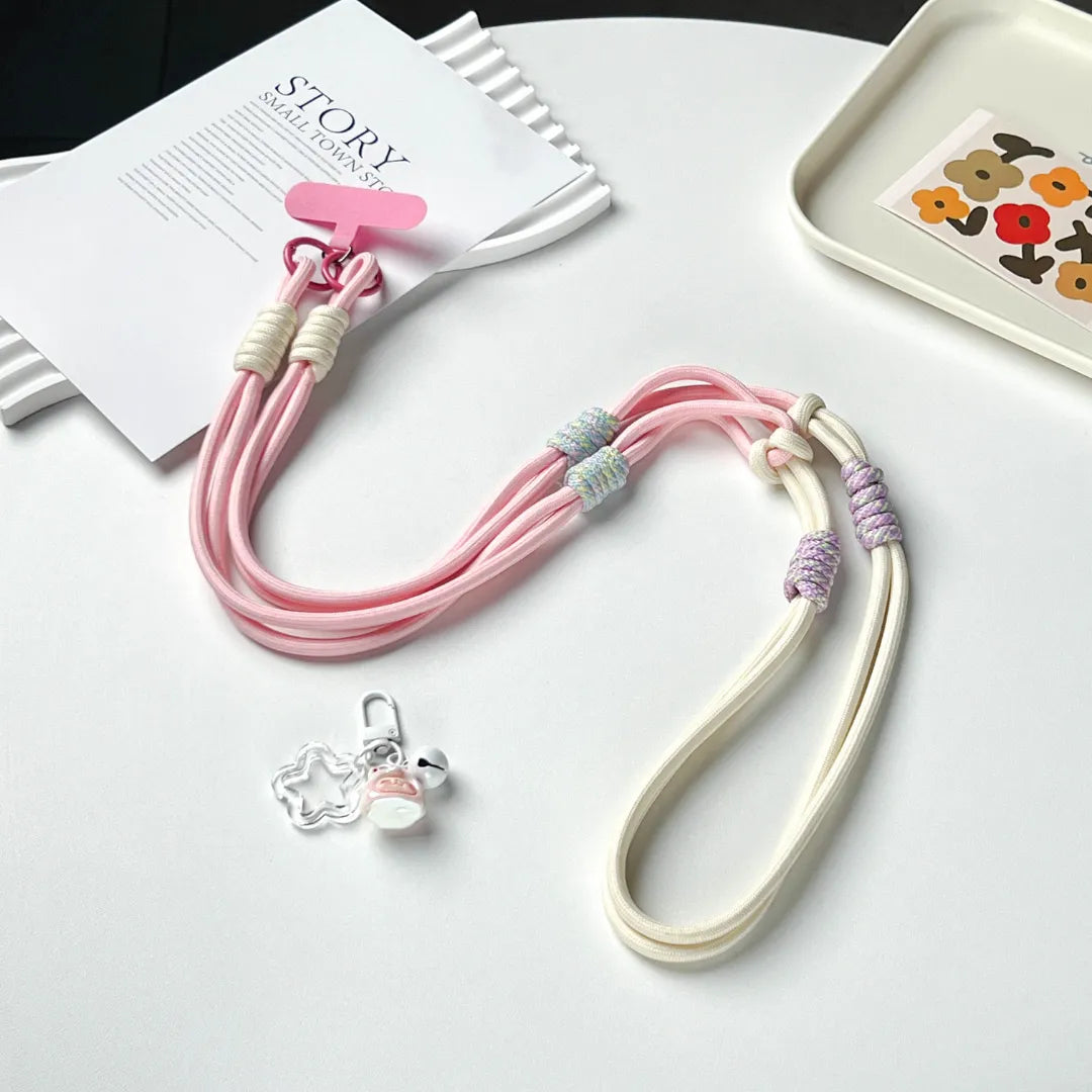 Close up view of pink phone strap rope knot detail showing craftsmanship and secure construction#color_pink