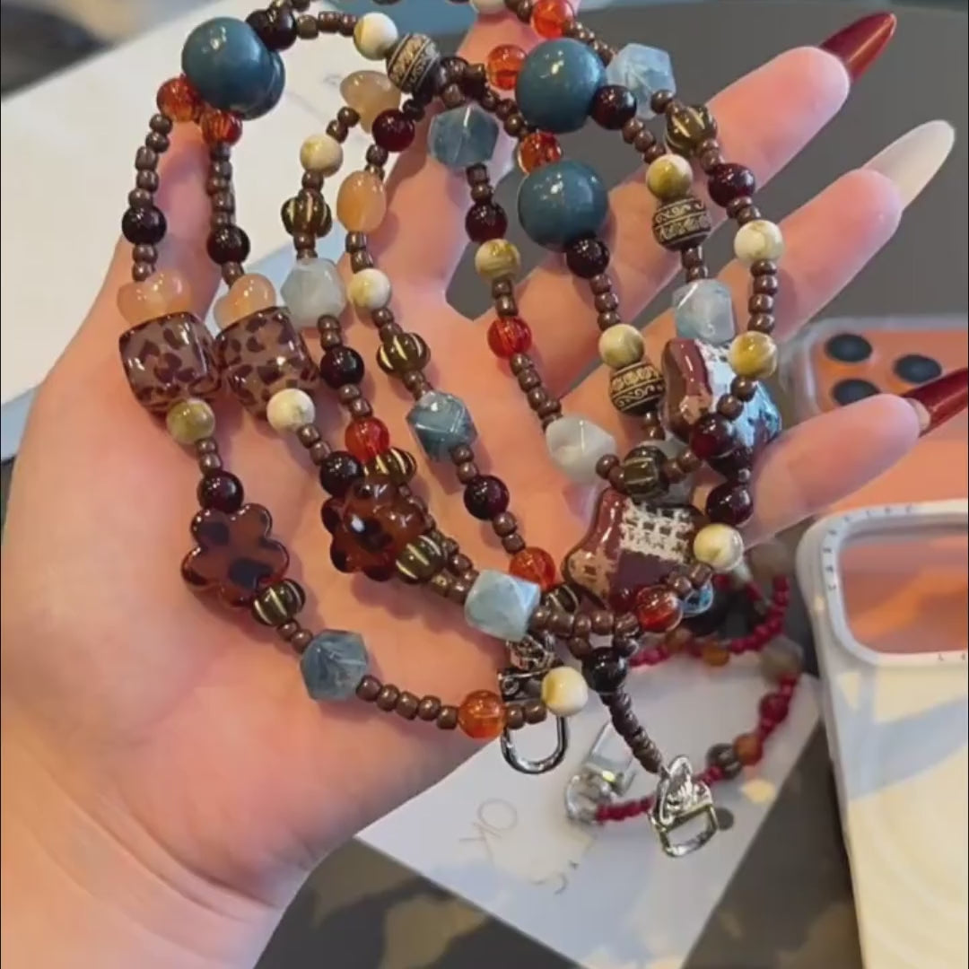 Boho Beaded Crossbody Phone Strap with Charms