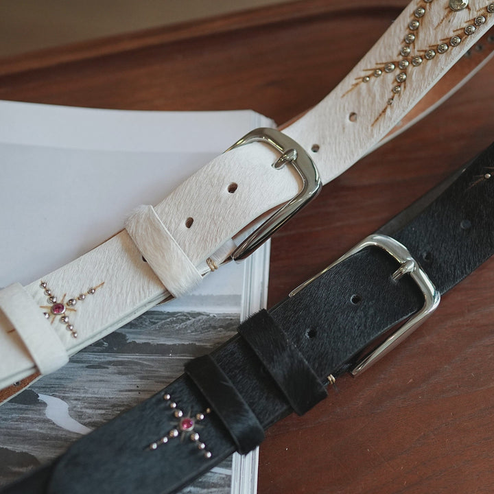 Black White Western Studded Leather Belt