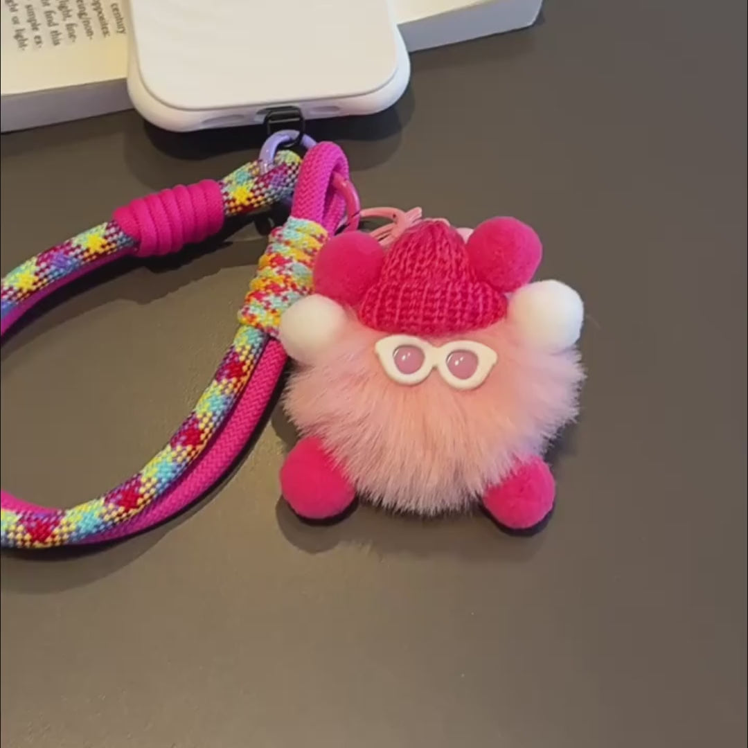 Cute Phone Charm Strap with Pom, Bag Charm & Keyring