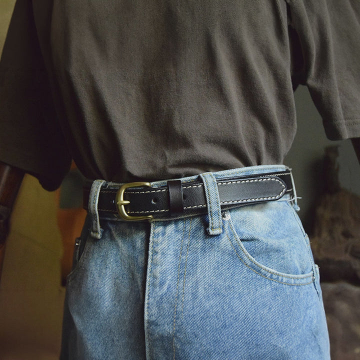 White Edge-Stitched Leather Belt