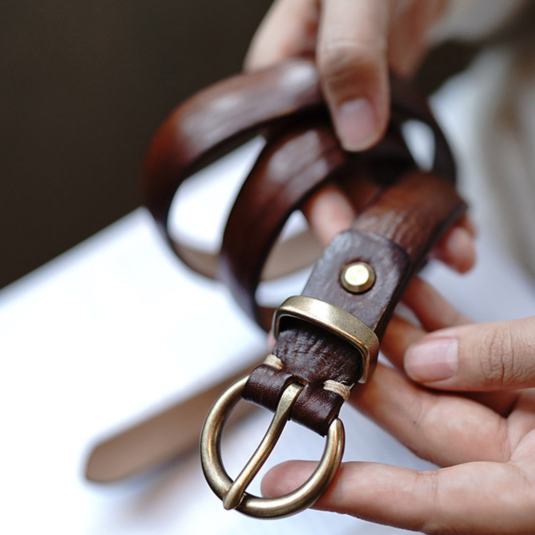 Round Buckle Leather Waist Belt
