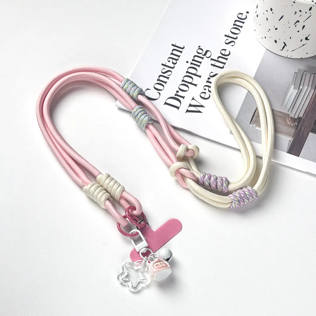 Soft color phone strap modular connection design shown on white background for secure phone attachment#color_pink