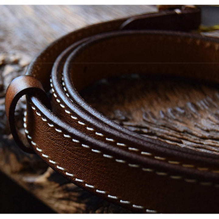 White Edge-Stitched Leather Belt