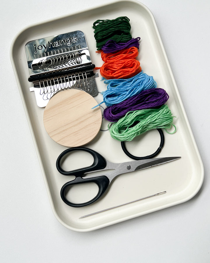 Weaving loom kit with threads needles and tools included for fabric repair