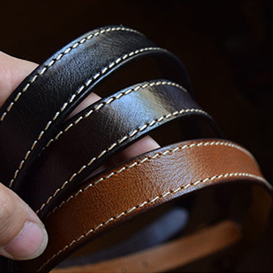 White Edge-Stitched Leather Belt